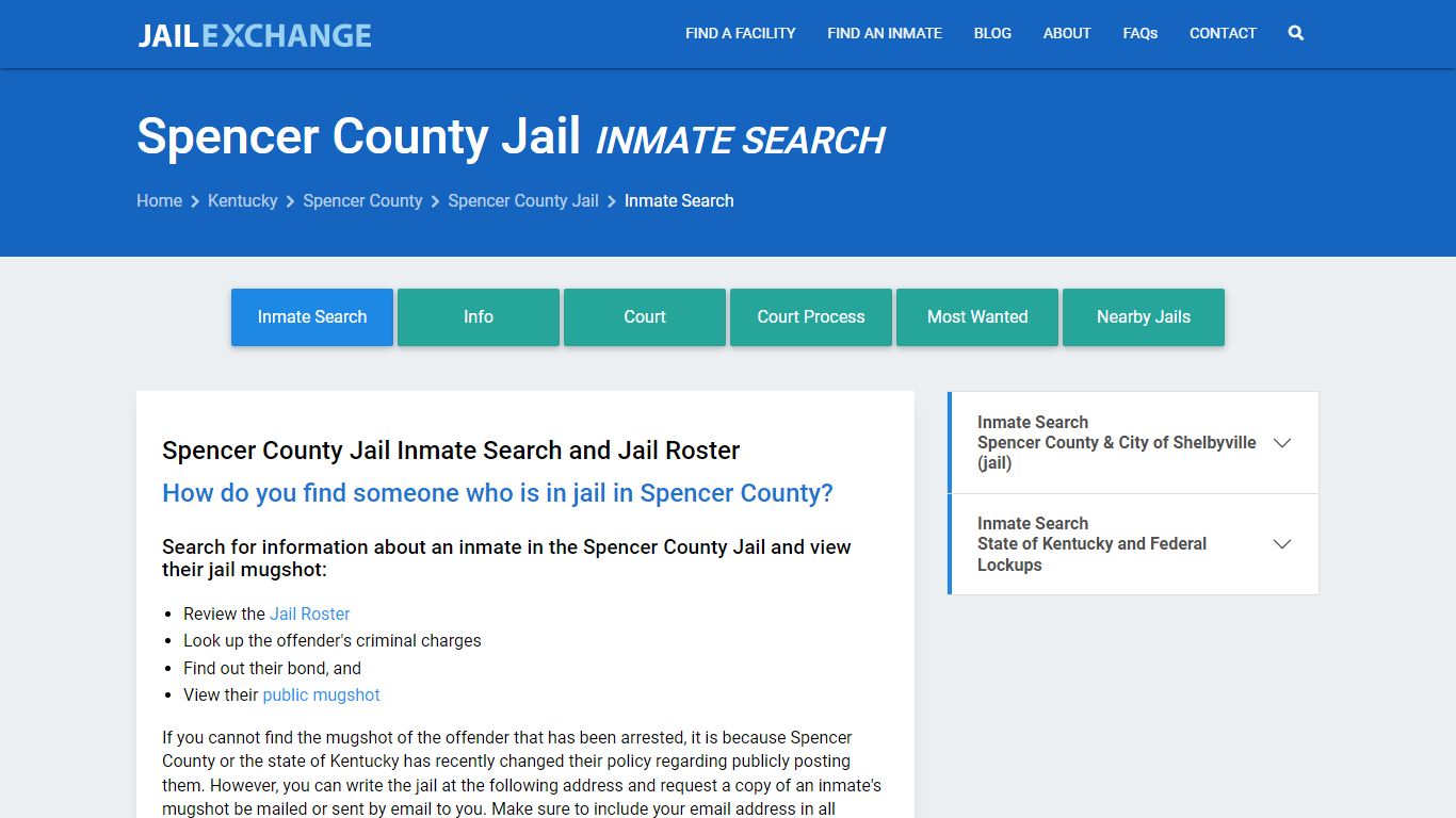 Inmate Search: Roster & Mugshots - Spencer County Jail, KY