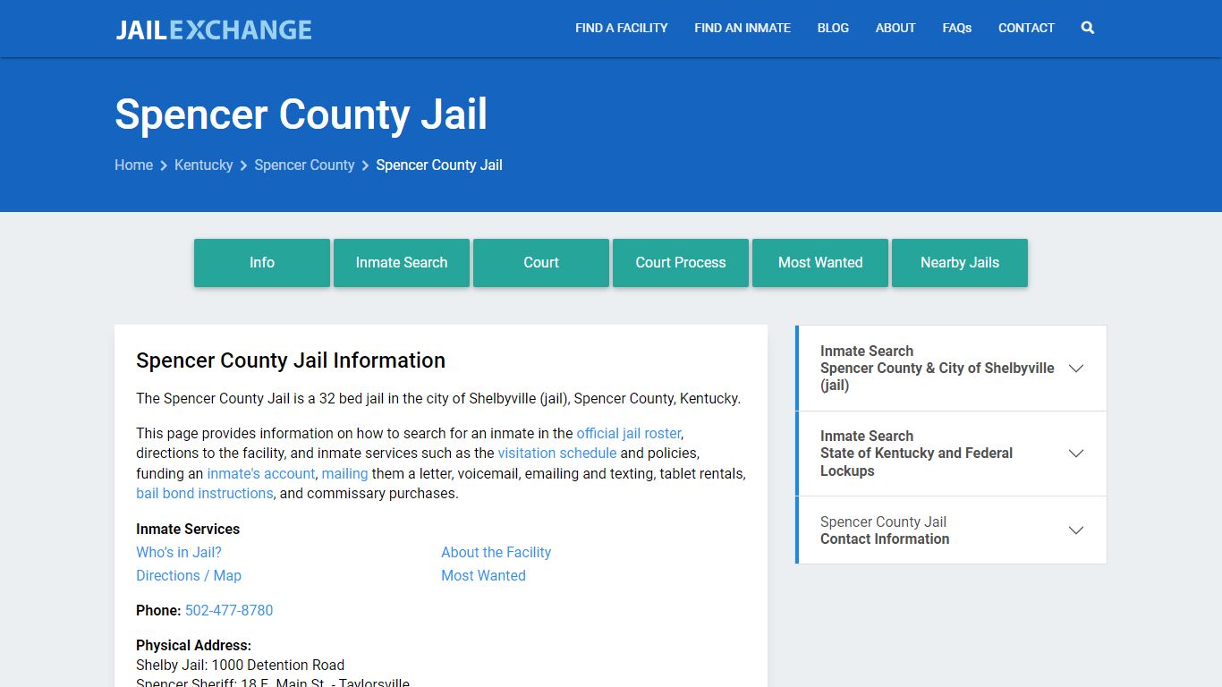 Spencer County Jail, KY Inmate Search, Information