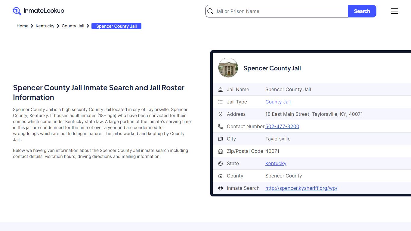 Spencer County Jail Inmate Search and Jail Roster Information